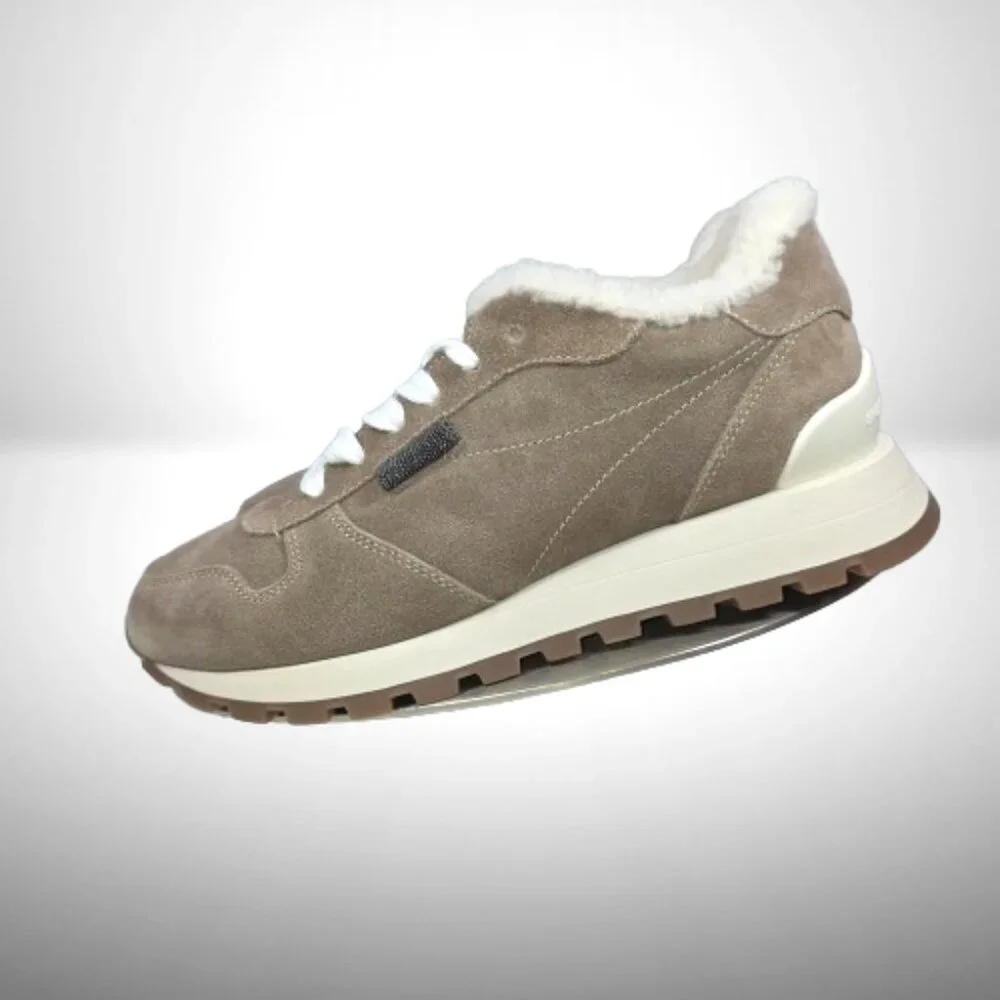Brunello Cucinelli Shearling-Lined Nubuck Sneakers – Size 38 (Color: Elefante) - Picture 4 of 11